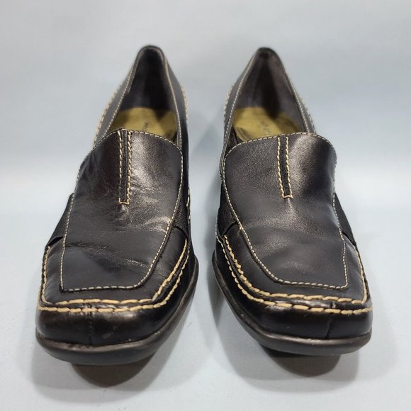 What's What By Aerosoles Trip Stick Women’s Slip On Black Leather Heels Size 8M - Picture 2 of 11